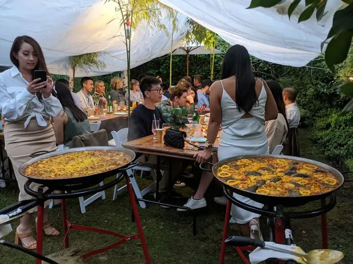 Evening celebration under string lights