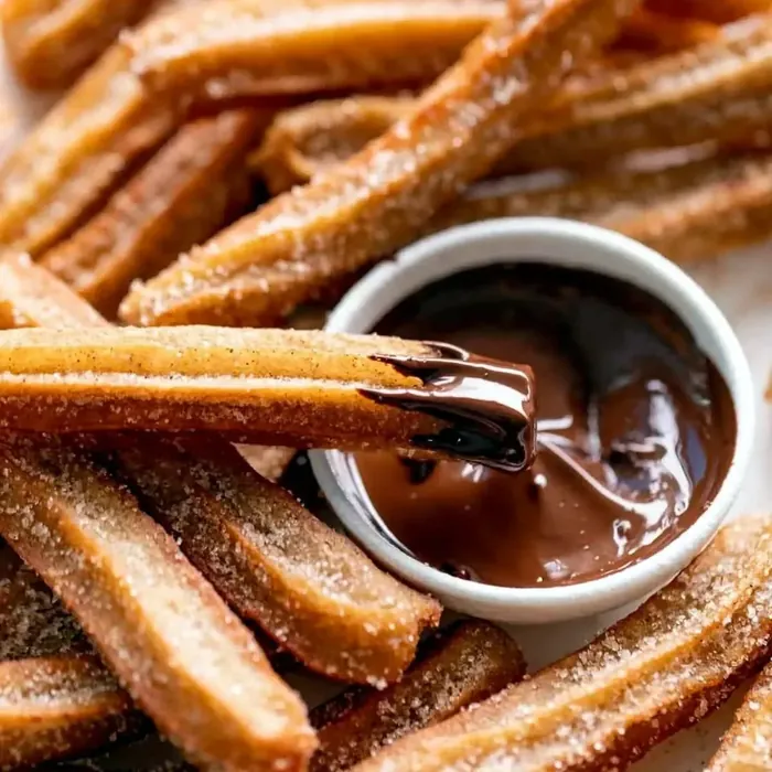 Fresh churros with warm chocolate dipping sauce