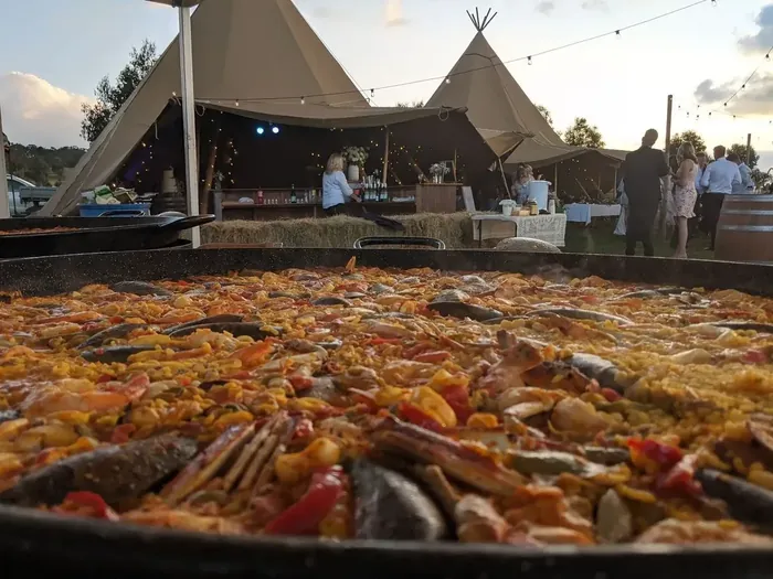 Seafood paella under the marquee