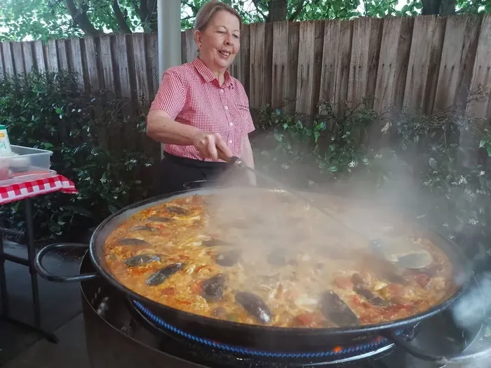 Live paella cooking station