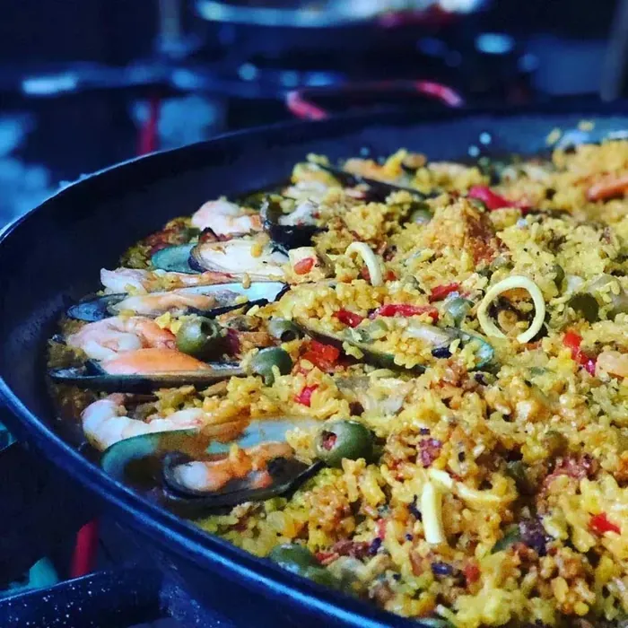 Freshly cooked paella, close up